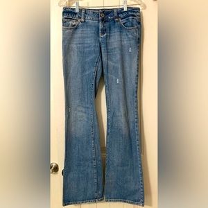 American Eagle Low Rise Distressed Light Wash Flare Jeans | Size 2